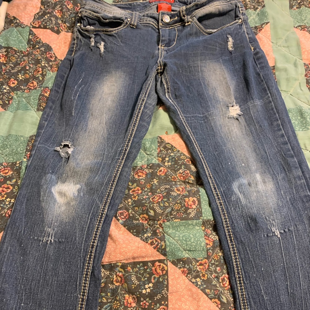 Distressed Red Riveted Jeans
